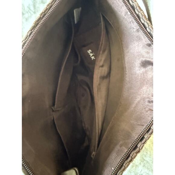 The Sak Brown Woven Shoulder Bag Medium Purse Viscose Blend 13x10x1in Zip Top - Picture 4 of 7